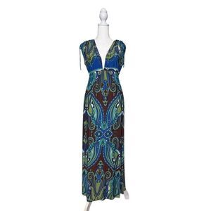 Uncle Frank Anthropologie Women’s V-Neck‎ Maxi Dress Patterned Size Large